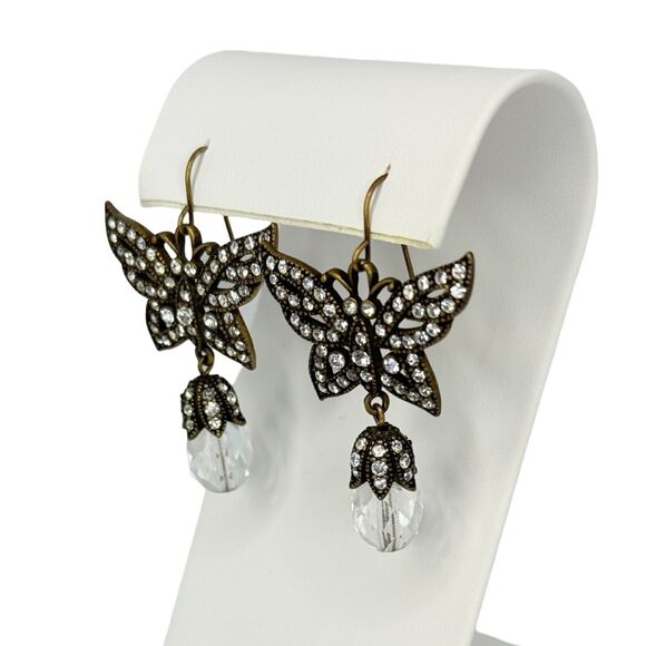 Crystal Black Butterfly Dangle Earrings 2" Jewels Of Legendary Splendor - Picture 5 of 12
